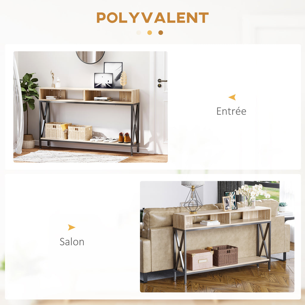 Table Console Table d'Entrée Industriel Multi-rangements 120 x 23,5 x 75 cm Bois Chêne