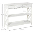 Table de console table d'entrée style table de drapier néo-rétro 2 tiroirs 2 étagères dim. 100L x 30,5l x 80H cm en bois blanc