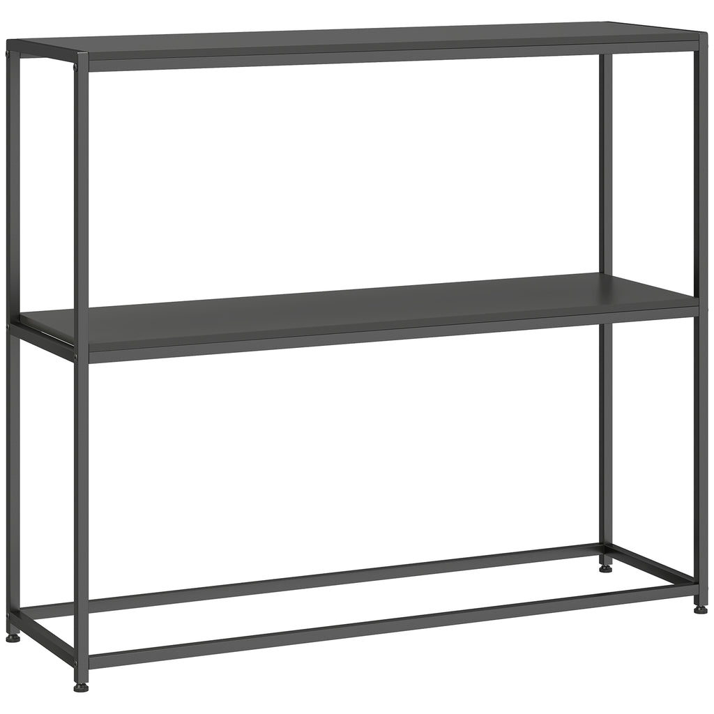 Table Console en Acier 2 Étagères Design Moderne pour Salon Entrée Couloir 100 x 30 x 87 cm Noir