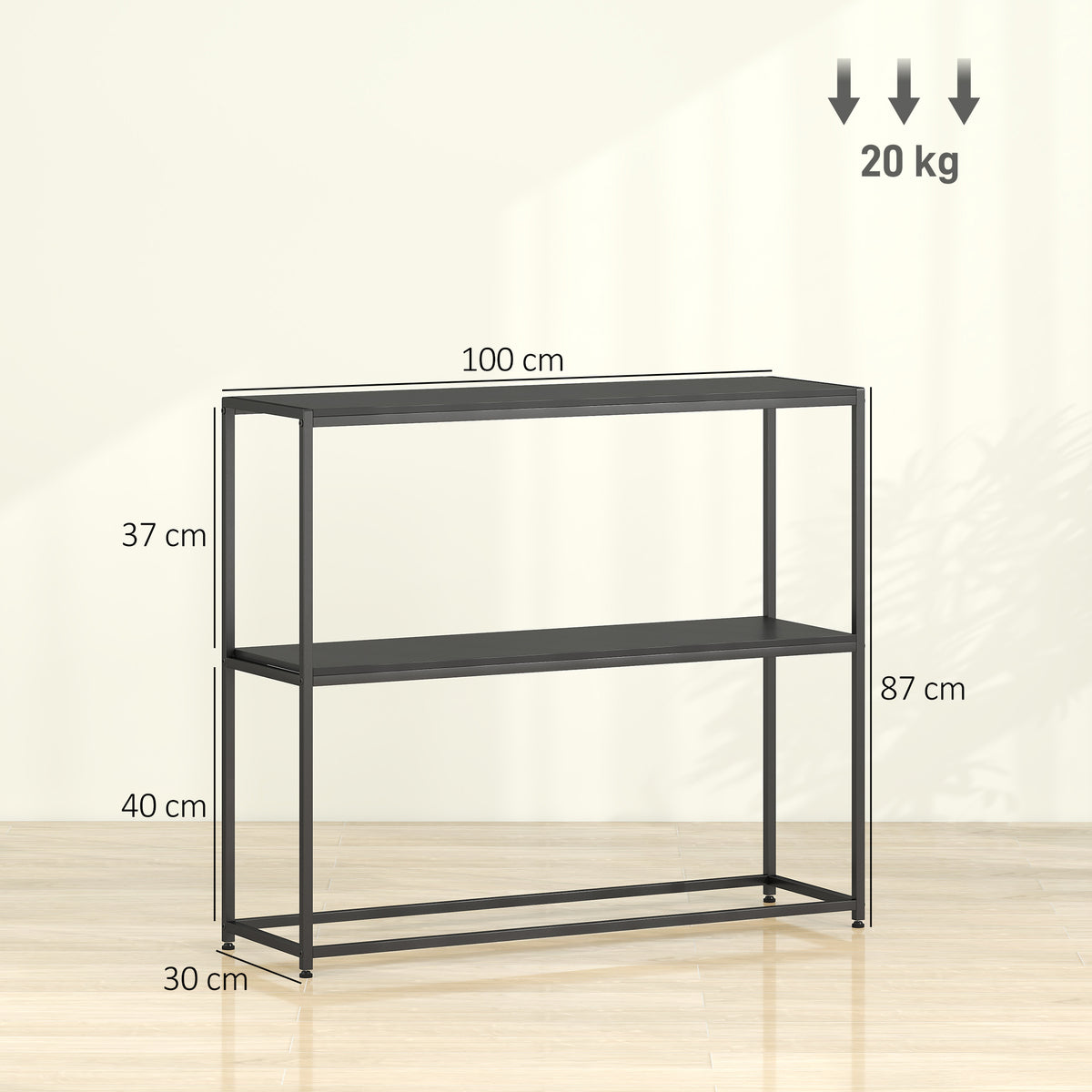 Table Console en Acier 2 Étagères Design Moderne pour Salon Entrée Couloir 100 x 30 x 87 cm Noir