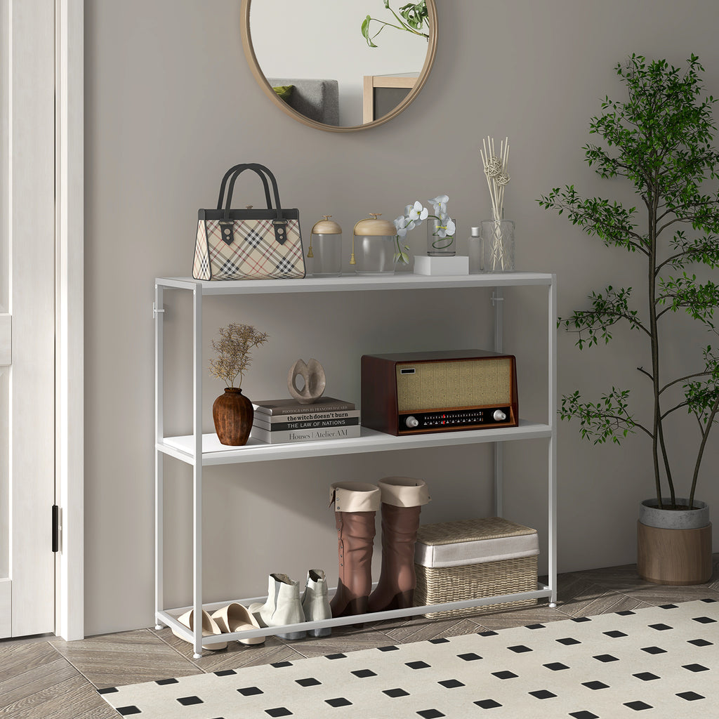 Table console en acier 2 étagères design moderne pour salon entrée couloir 100 x 30 x 87 cm blanc