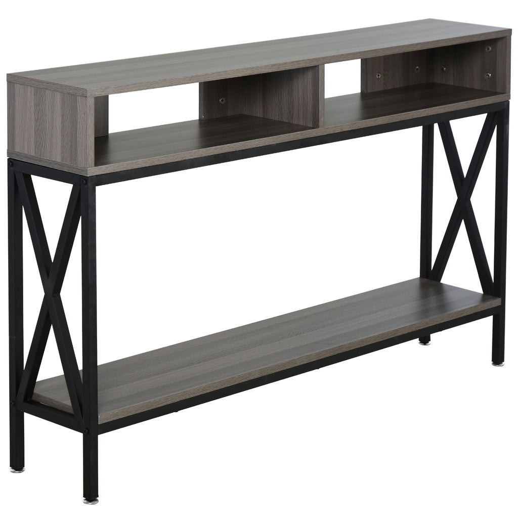 Table Console Table d'Entrée Industriel Multi-rangements 120 x 23,5 x 75 cm Bois Gris