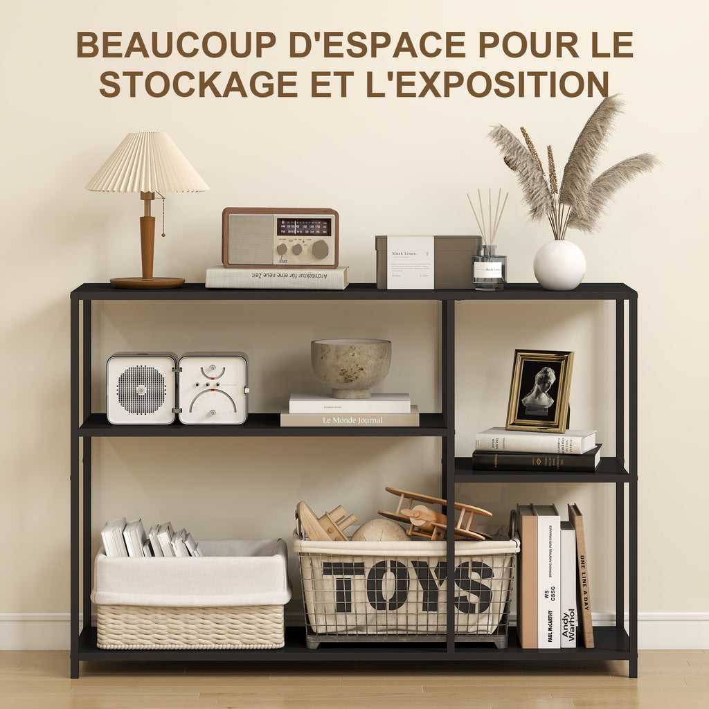 Console meuble étroite à 4 niveaux style industriel cadre en acier, 110 x 30 x 75 cm, noir