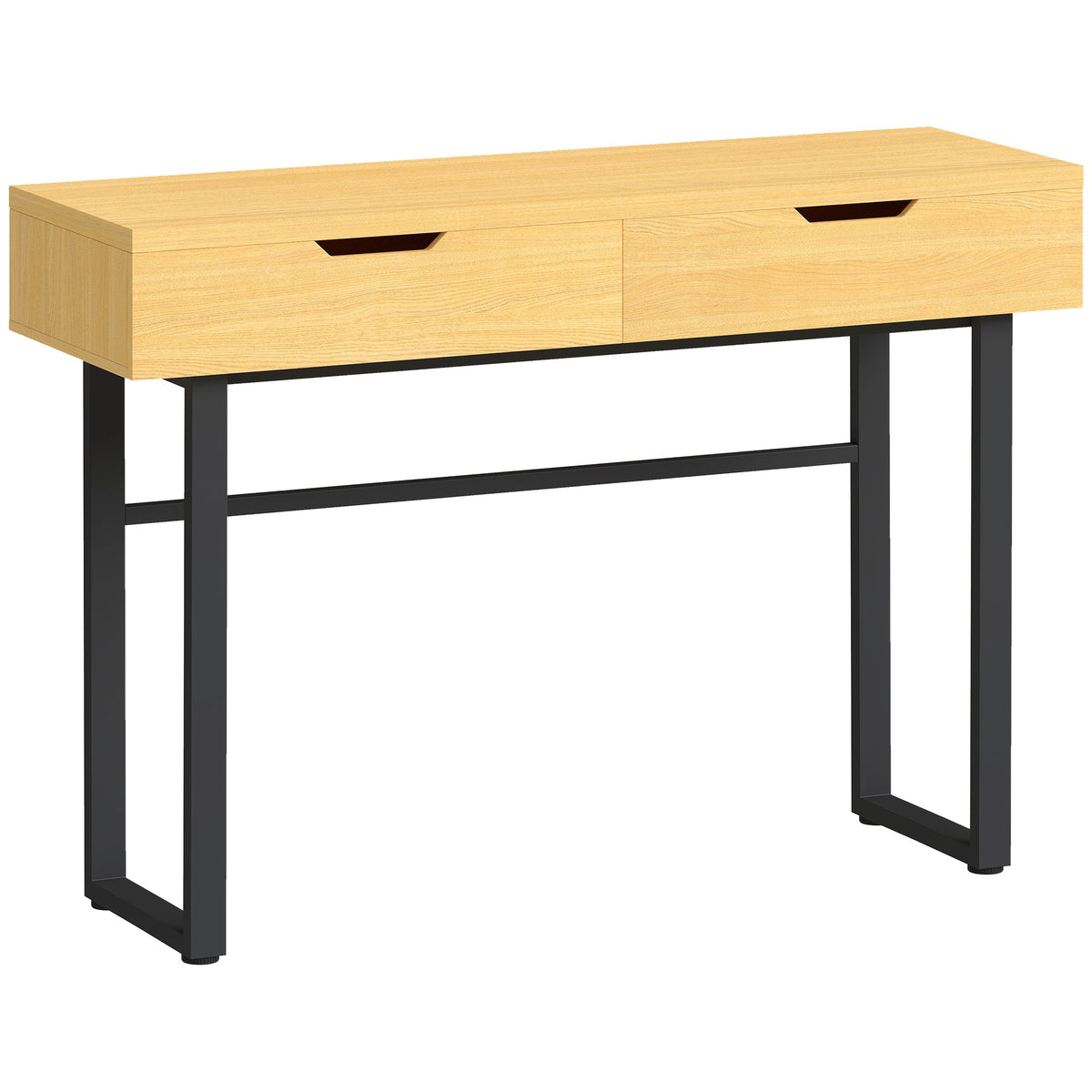 Console meuble 110 cm, table console étroite avec 2 tiroirs, cadre en métal et design sans poignées, bois naturel - Unlucky’s Shop