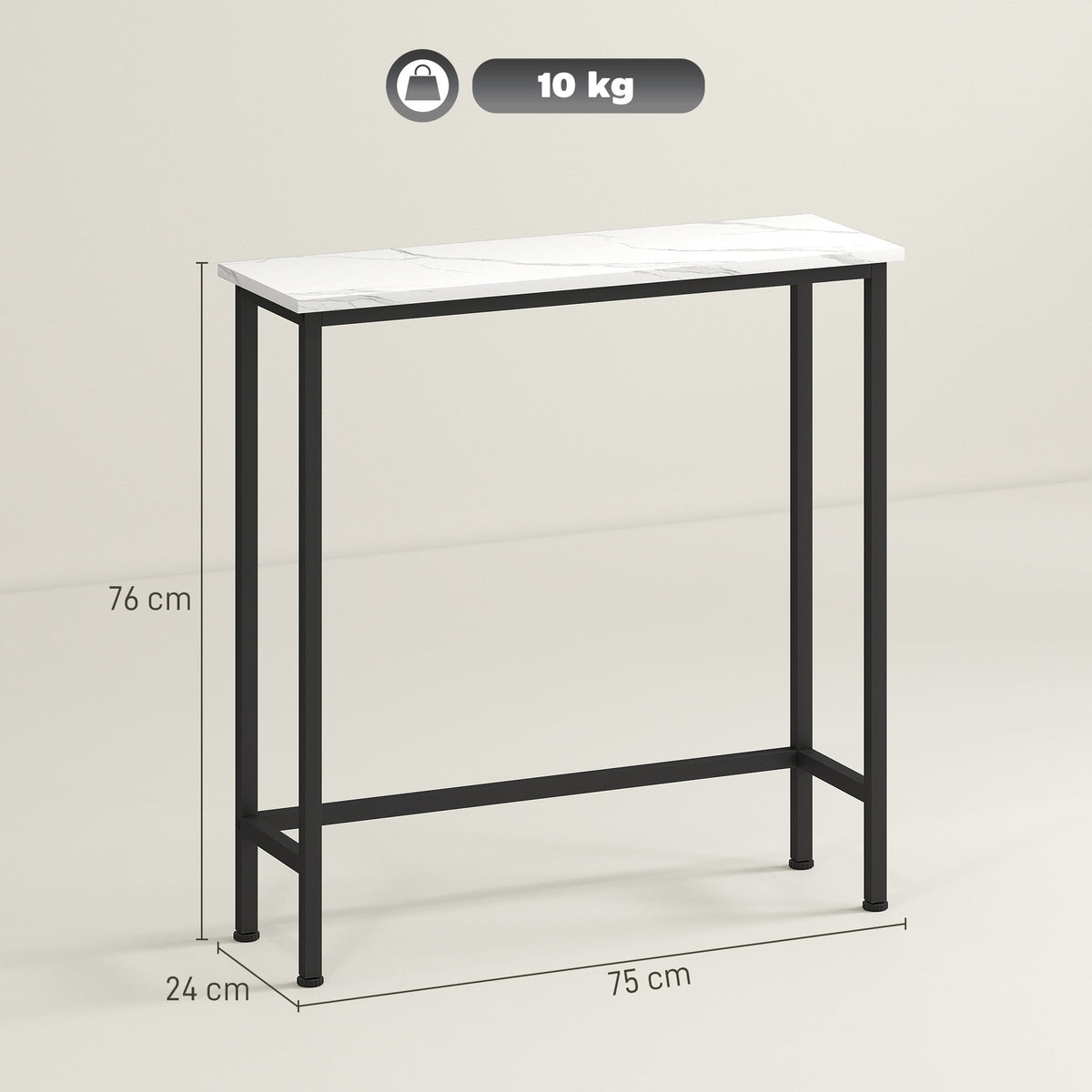 Console meuble 75 cm, table console plateaux en effet marbre, cadre en métal, style moderne blanc et noir - Unlucky’s Shop
