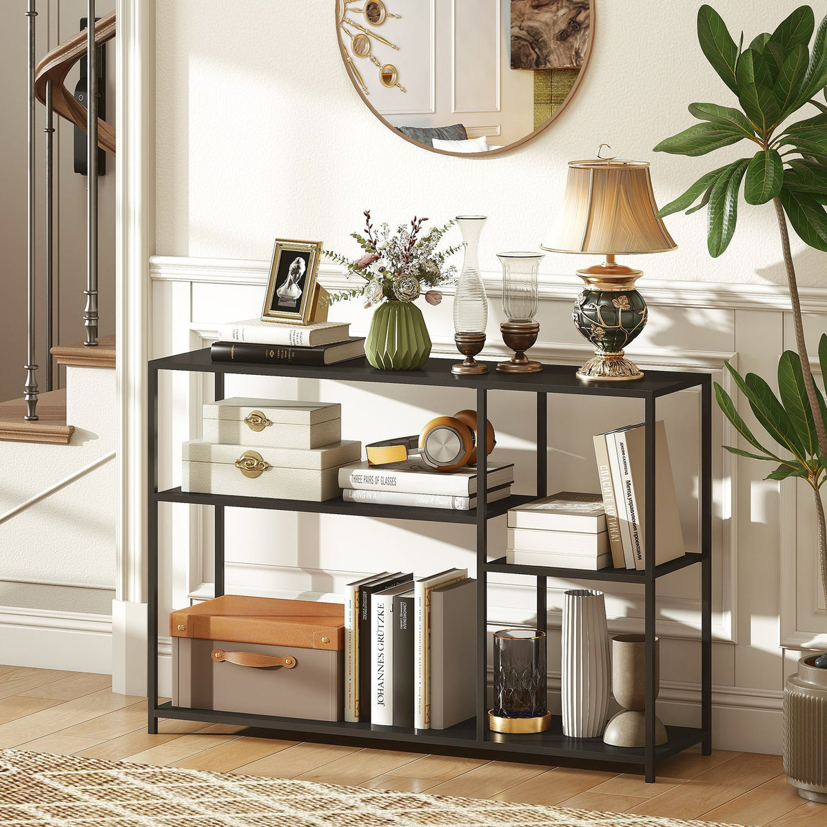 Console meuble étroite à 4 niveaux style industriel cadre en acier, 110 x 30 x 75 cm, noir - Unlucky’s Shop