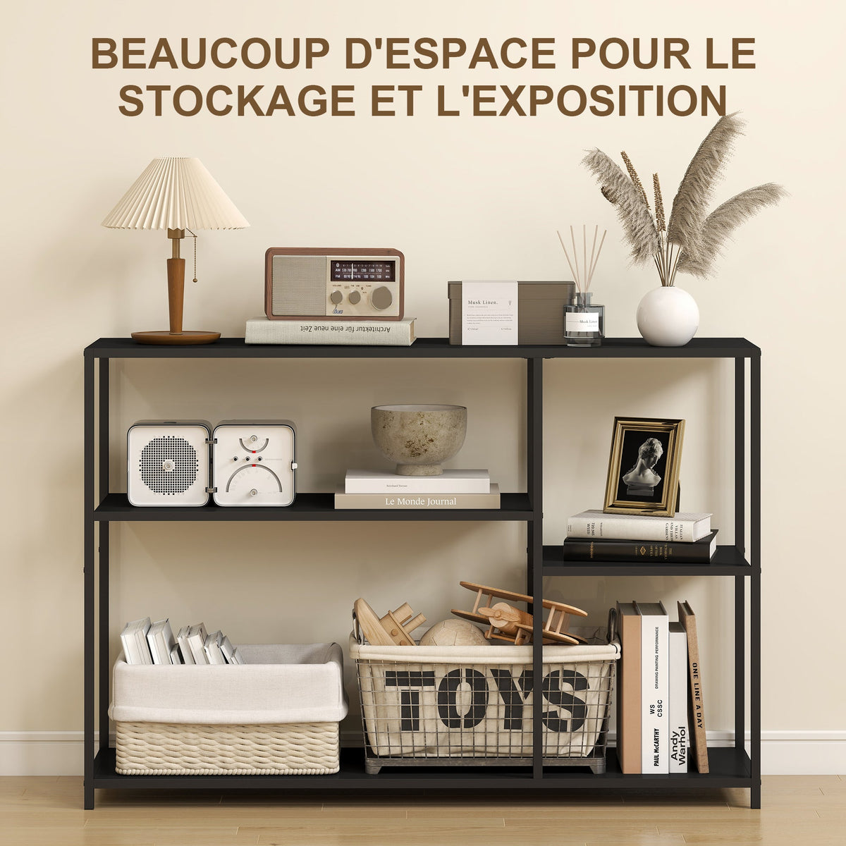 Console meuble étroite à 4 niveaux style industriel cadre en acier, 110 x 30 x 75 cm, noir - Unlucky’s Shop