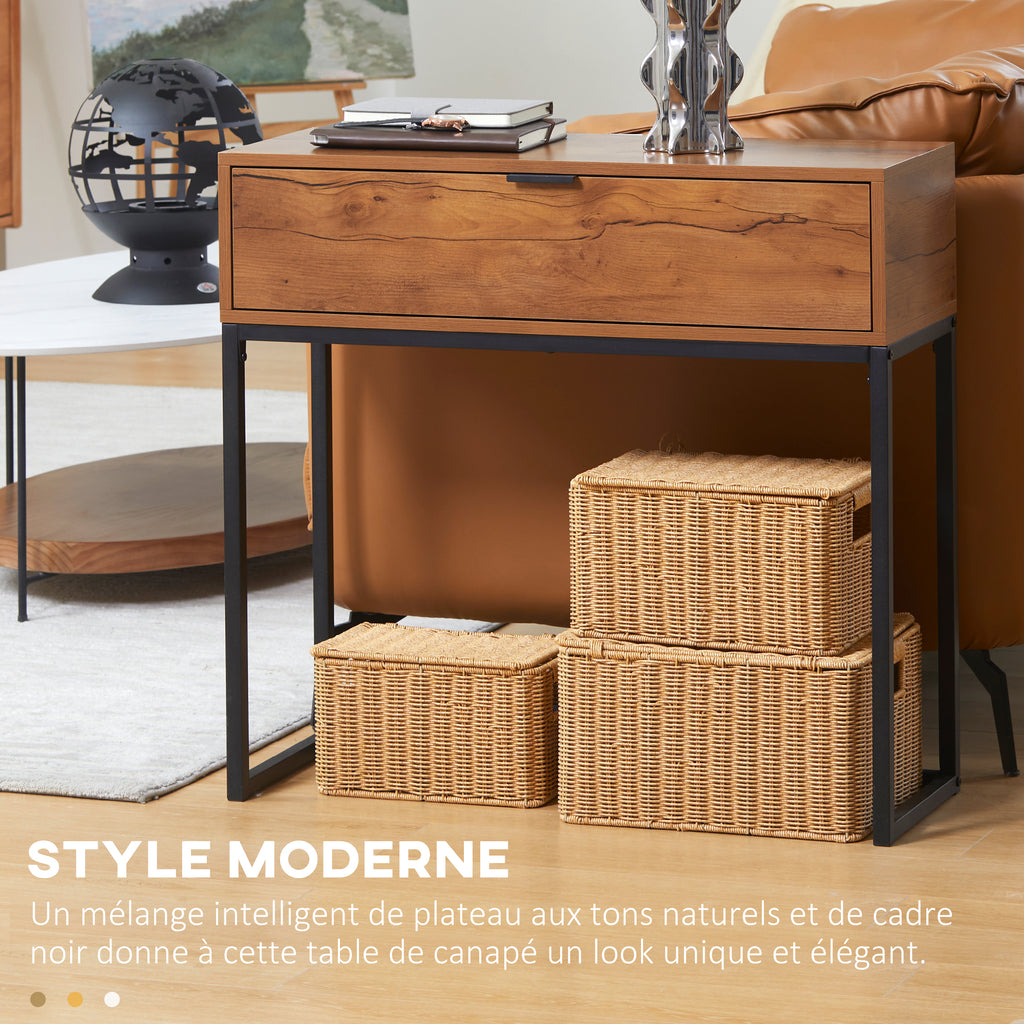 Console meuble, table console avec tiroir et pieds en acier, pour salon, entrée, couloir, 80 x 30 x 76 cm, marron