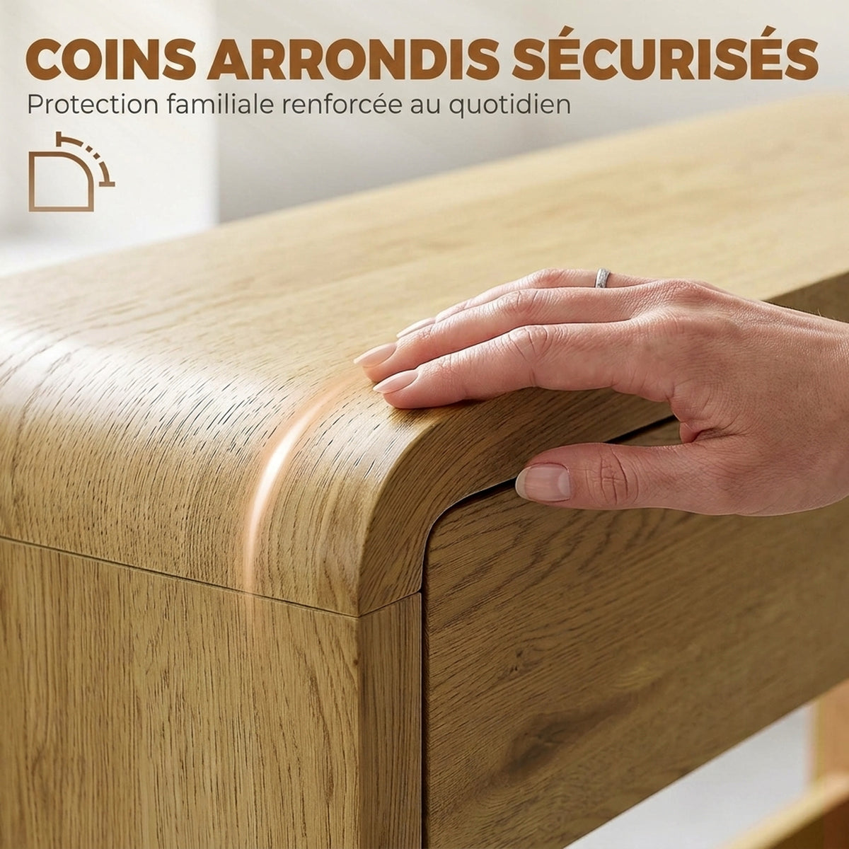 Table Console avec 2 Tiroirs, Console Meuble, 100 x 30 x 85 cm, Coins Arrondis et Plateau Épais, Bois Naturel